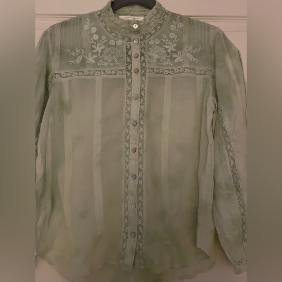 Ronda Embroidered Sleeve Blouse— Love Shack Fancy (Moss Green) - Picture 3 of 12